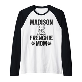 Vintage Madison Frenchie Mom Gift French Bulldog WI Dog Love Raglan Baseball Tee