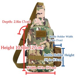 Ilfuturo Camouflage Casual Chest Sling Bags Bottle Holder Key Ring Strap, Military Molle Adjustable Backpack Fishing Hiking, Green Camo, Camouflage Casual Sling