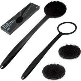 Silicone Back Scrubber for Shower, Bath Body Brush with Long Handle, Double Sided Shower Brush for Shower Exfoliating and Massage Can Produce Rich Foam, Long Handle Back Scrubber for Men and Women - Color: 2pc