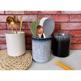 TOPYOKK Ceramic Kitchen Utensil Holder for Kitchen Counter Short Cooking Utensil Holder for Countertop Spatula Holder Small Utensil Crock Cutlery Holder Silverware Caddy Flower Vase (Stone Blue)