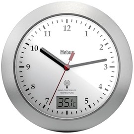 Mebus 41124 Wireless Wall Clock 17 cm x 6 cm Silver Suitable for Bathroom/Wet Rooms