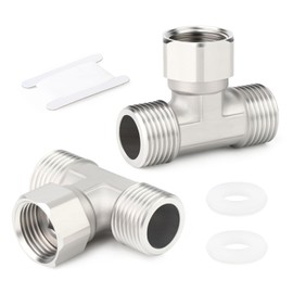 TAISHER Pack of 2 304 Stainless Steel 3 Way Top Flexible Movable Tee Connector, 3/4 Inch MBSP x FBSP x MBSP for Sprayer, Angle Valve, Shower Arm