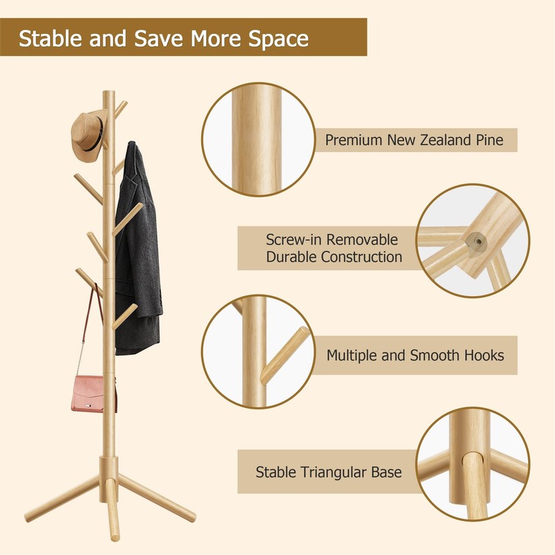 Azaeahom Coat Rack, Coat Racks Freestanding with 8 Hooks 3