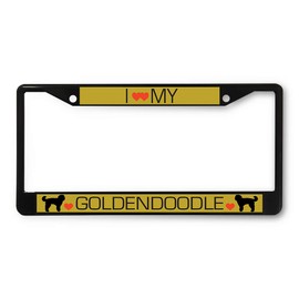 Sign Destination Metal License Plate Frame I Heart My Goldendoodle Car Auto Tag Holder Black 2 Holes One Frame