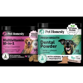 Pet Honesty Daily Essentials Bundle for Dogs – Multivitamin 10-in-1 Chews & Dental Powder, Daily Wellness, Immune, Joint, Digestive & Oral Health Support, Chicken Flavor