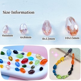 Honkoolly 200pcs 4x6mm Teardrop Crystal Glass Beads Vertical Hole Faceted Glass Teardrop Spacer Beads for Bracelets Necklace Earring DIY Jewelry Making Craft(Pink AB)