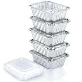 Spare Essentials 110 Pack - Small Aluminum Pans with Plastic Lids 1LB Disposable Baking Foil Containers, Takeout Food Storage, Freezer, for Restaurants & Catering - Size 5.5x4.5x1.9