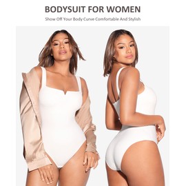 FeelinGirl Bodysuit for Women Tummy Control Slim Body Shaper Square Neck Jumpsuit Going Out Tank Tops Bodysuit White L