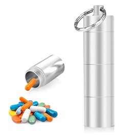QEEROYO Small Pill Box Mini Pill Box Key Ring Waterproof Small Metal Pill Box with 3 Separable Compartments Waterproof Small Pill Box for Travel Hiking Camping Silver