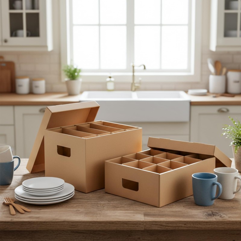 MotiMind 4 Pack Dish Mug Moving Boxes with Divider Kits