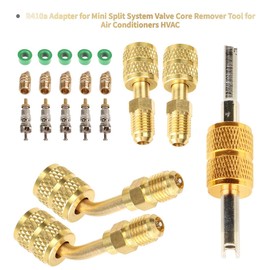 R410a Adapter for Mini Split System, Charging Vacuum Port Adapter, 5/16 Female 1/4 Male Flare, Valve Core Remover, r134a Hose Gaskets, 5V1 Valve Cores, for Air Conditioners Refrigeration HVAC Service