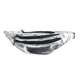 Ladies Metallic Silver Or Rose Gold Bum Bag Fanny Pack Waist Pack Festival Bag (Silver)