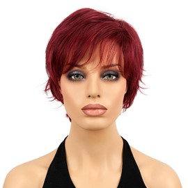 Lydell 8" Short Layered Shaggy Wavy Wigs Full Heat Resistant Fiber Synthetic Red