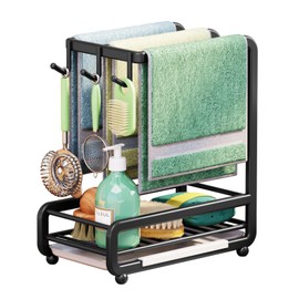 Sonew Sink Organiser, Kitchen Organiser, Carbon Steel, Dish Brush Holder for Storing Towels, Soap, Brushes
