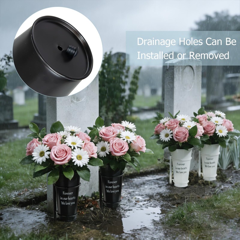 Cemetery Vases with Spikes, Metal Grave Flowers Holder with Draining