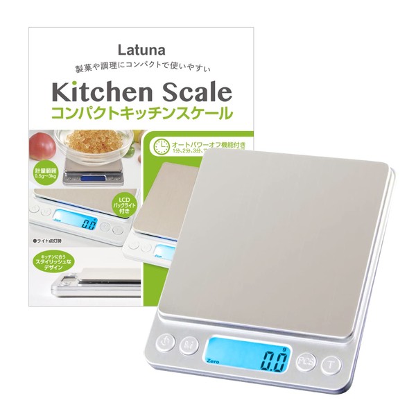 Latuna Kitchen Scale, 0.004 oz (0.1 g), Unit, Digital, Supervised by Cooking Researchers, Digital Scale, Measuring Instrument, 6.6 lbs (3 kg), Kitchen, Cooking Scale, Measurement, Cooking, Sweets Making, Envelopes, Letter Scale, Compact, Tare, Auto Off, 0.1 - 6.6 lbs (0.5 - 3 kg)