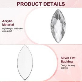 M METERXITY 300-Pack Horse Eye Rhinestone, 20x9mm Acrylic Flat Back Rhinestones Stickers for DIY Craft/Jewelry, Crystal Gems Sticker [White]