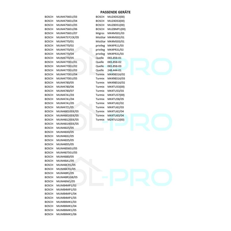 DL-pro Driver for Bosch MUM4 MUZ4 Food Processor Wing Axle