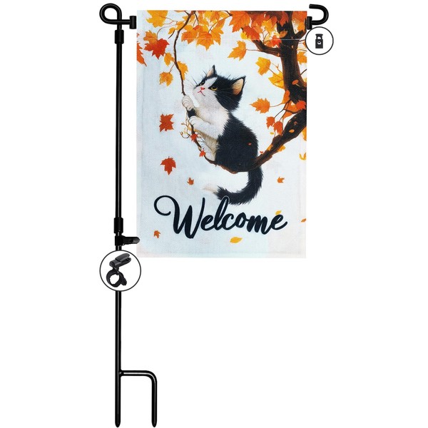 Double Sided Fall Garden Flag 12X18 Inch with Stand, Burlap