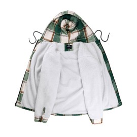 G Gradual Men's Flannel Jacket Fleece Sherpa Lined Hoodies Zip Up Plaid Shirt Warm Winter Jackets for Men with Zipper Pockets(Green White,3XL)