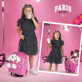 PERLETTI Cuddly Toy Backpack Girls with Poodle Plush Toy - Pink School Bag Nursery with Plush Puppy - Pink Children's Bag for Children 3 4 5 6 Years, pink, backpack with wheels