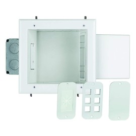 DATA COMM Electronics 45-0052-WH Recessed Low Voltage Media Plate with Expandable In-Wall TV Outlet Box, 20 Amp Duplex Receptacle & 3 Interchangeable Plate Options for AV/HDMI Cable Management, White