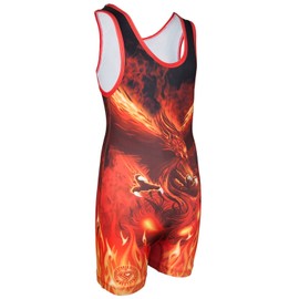 Wrestling Singlet por KO Deportes Gear: Phoenix diseño, black orange yellow
