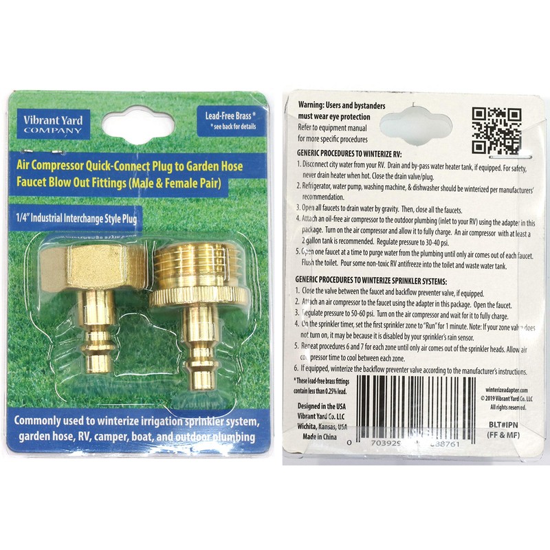 Water Blowout Quick Connect Plug Fittings for Air Compressor, Winterize