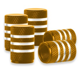 5 Pcs Tire Valve Stem Cap Cover, Aluminum Car Tire Valve Stem Caps, Air dust Proof Cover with Rubber Seal, Universal for Cars, SUVs, Bike, Trucks and Motorcycles (Gold)