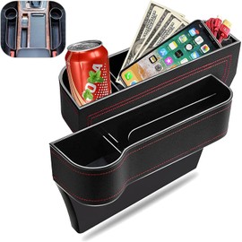 Organizador De Relleno De Espacio Para Asiento De Coche, 2PCS Universal De Piel De Espacio Para Asiento De Coche Caja Con Soporte Para Taza Para TeléFonos Celulares Llaves Tarjetas Carteras