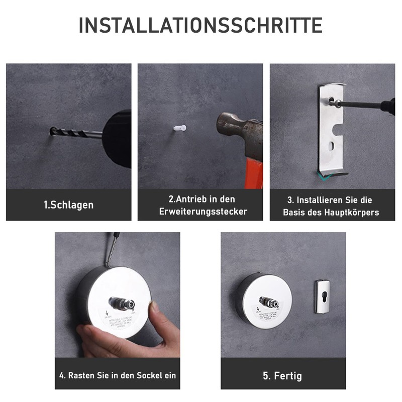 Retractable Washing Line, 304 Stainless Steel, Retractable Clothesline, 2.8 m