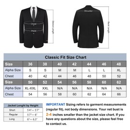 PL Men's Two-Piece Classic Fit Office 2 Button Suit Jacket & Pleated Pants Set,Black,50 Long / Waist 44"