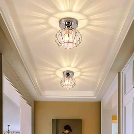 Crystal Chandelier Ceiling Lighting Fitting Small Lampshade Semi Flush Mount Ceiling Light Modern Ceiling Lamp for Hallway Kitchen Dining Room Bedroom Stairs,E27,Chrome…