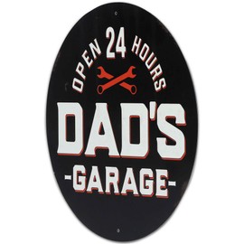 Dad's Garage Open 24 Hours Round Metal Sign - Vintage Garage Sign for Dad - Great Gift Idea
