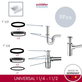 Schläfer 1895 Assortiment Seal Set for Odour Traps, Odour Traps 1 1/2 Inch and 1 1/4 Inch, for Immersion Pipes of Washbasin Siphons, Universal Rubber Wedge Seal