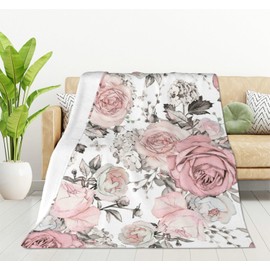 HGOD DESIGNS Watercolor Floral Blanket, Super Soft Pink Flowers and Leaves Throw Blanket 100x130cm Blanket for Bed Couch Chair Fall Winter Camping Living Room Office