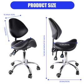 Etsdhw Saddle Chair with Back Support, Ergonomic Adjustable Saddle Stool with Wheels, Saddle Chair for Kitchen, Salon, Esthetician, Dentist, Tattoo, Pedicure, Massage, Clinic (Black)