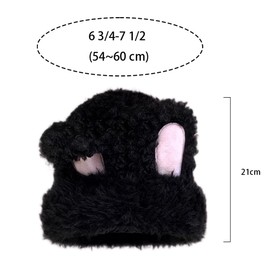 IYOE Fuzzy Hat for Women Y2k Beanie Cute Bunny Ears Warm Winter Hat Outdoor Cap Black