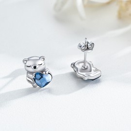 ABIGY Bear Earrings 925 Sterling Silver Women's Bear Earrings Animal Bear Jewellery Heart Earrings for Daughter Girlfriends, Sterling Silver