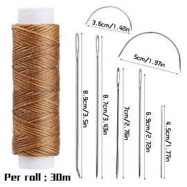 Ftyiwu Waxed Thread, Upholstery Needle and Thread 32 Yards with 7PCS Hand Sewing Needles for Home Upholstery Carpet Canvas Repair Leather Sewing (Medium Brown)