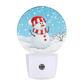 EKOBLA Blue Snowman LED Night Light Winter Red Bird White Snowflakes Snowman with Scarf Hat Dusk to Dawn Night Lamp Auto Sensor for Home Indoor Bathroom Hallway Kitchen