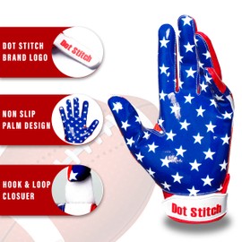 Dot Stitch USA Flag Football Gloves (American Flag 1, Adult Small)