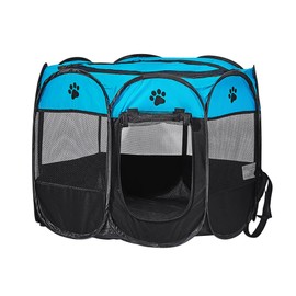 XIMINZ Foldable Pet Dog Playpen, Pop Up Portable Cat Playpen, Indoor/Outdoor for Kitten Puppy Play Pen, Cats Crate Tent with Carrying Bag, 600D Oxford (Sky Blue + Black, Medium, 8)