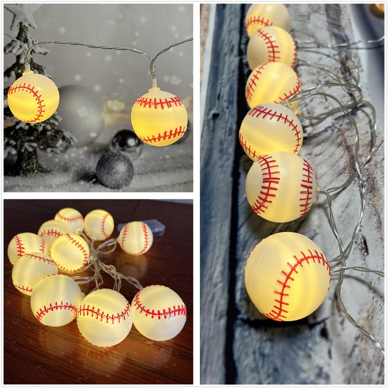 9.8ft Baseball Theme String Lights with Remote,Timer Dimmable Function,USB Powered