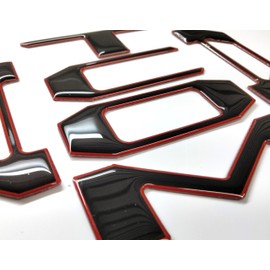 3D Raised Domed Poly Coated Tailgate Letters/Inserts Compatible with 2024 2025 TAC Model US Made Solid Colors/Lines/Outlines/CARBONS (Black with RED Outline)