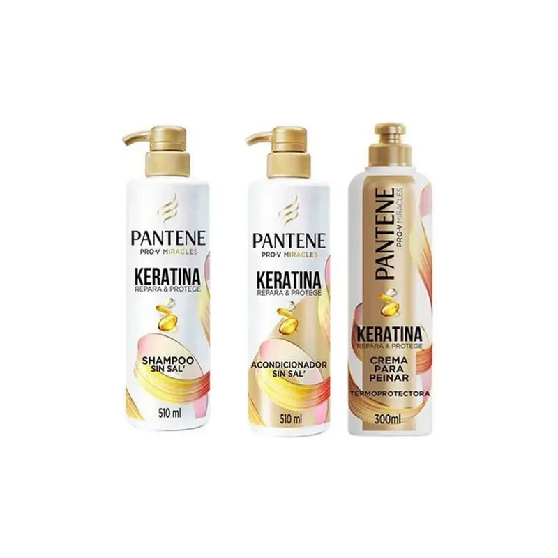 Rutina Pantene Keratina Sal Shampoo Acondicionar Crema