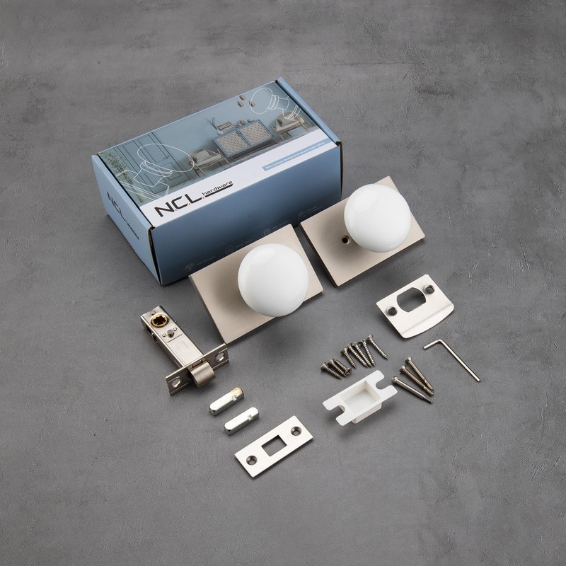 NCL White Door Knob, Satin Nickel Porcelain Door Knobs Interior,