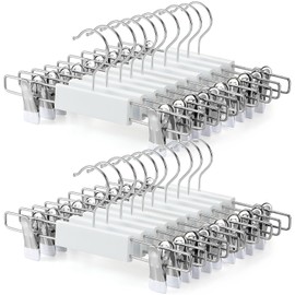 TOPIA HANGER Wooden Pants Hangers 20 Pack for Kids Baby Toddler Skirt Clothes with Swivel Hook and 2 Adjustable Non-Slip Clips for Pants Jeans Skirt Shirts Slacks Suit for Kids