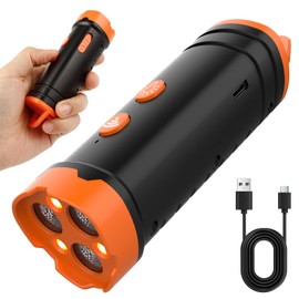 CRAYALIU 50FT Ultrasonic Dog Repellent, Portable Anti Bark Device with LED Lights, 3 Ultrasonic Transmitters, USB Charging, High Power Flashlight, Stop Barking and Biting, Dog Professional Training