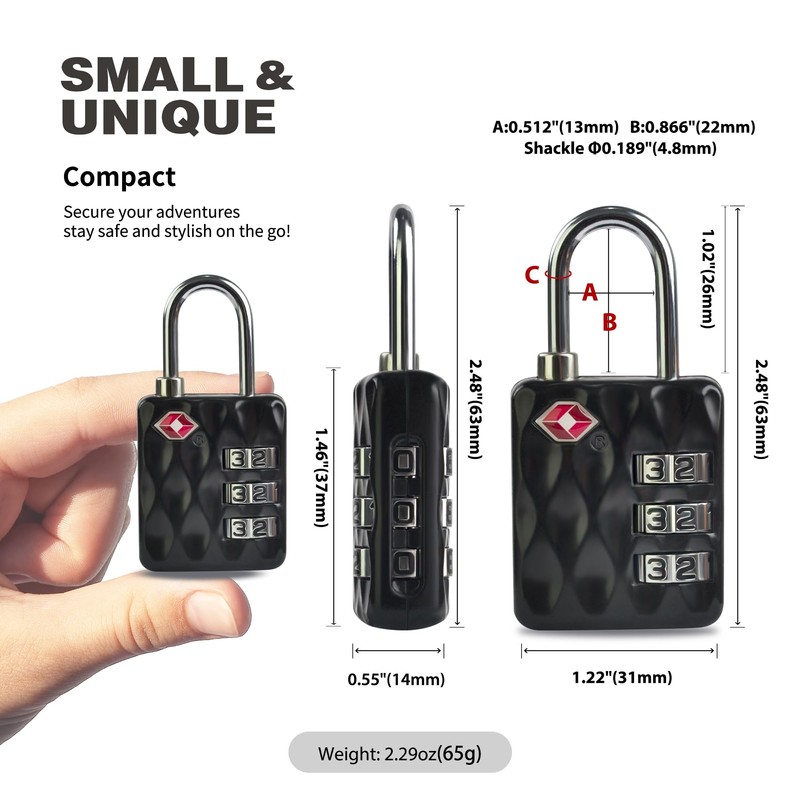 TSA-Approved Combination Padlock for Luggage & Travel - Durable, Resettable,